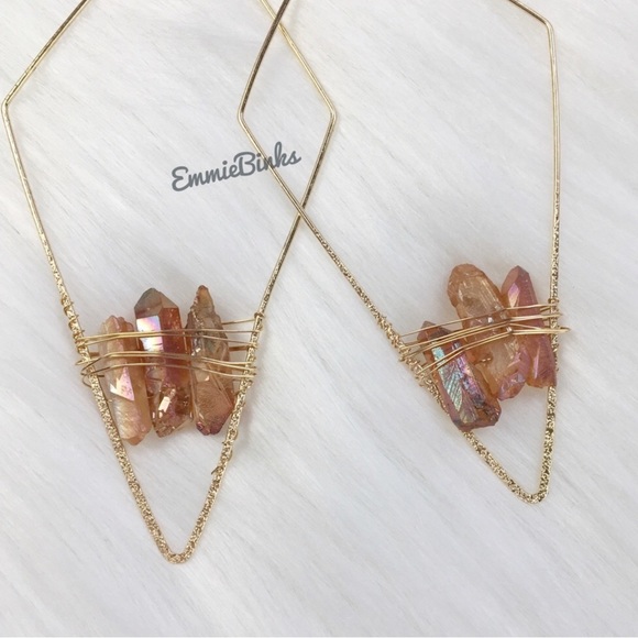 New FP Golden Wire Threader Geode Stone Geometric Hoop Earrings - Picture 7 of 16